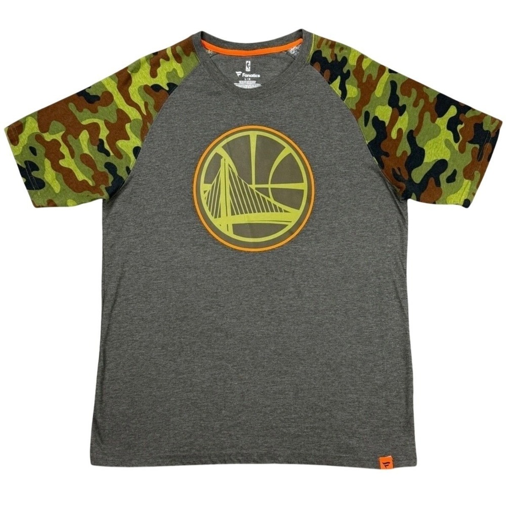Golden State Warriors Men's Large NBA Gray Camo T-Shirt Fanatics RaglanSleeve